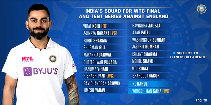 WTC අවසන් මහා තරගයට යන ඉන්දීය සංචිතය නම් කෙරේ -The Indian squad for the WTC finals will be named