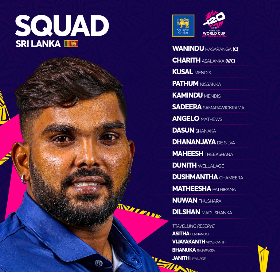 ශ්‍රී ලංකා T20 ලෝක කුසලාන සංචිතය නම් කරයි-Sri Lankan squad ready to roar at the ICC T20 World Cup 2024