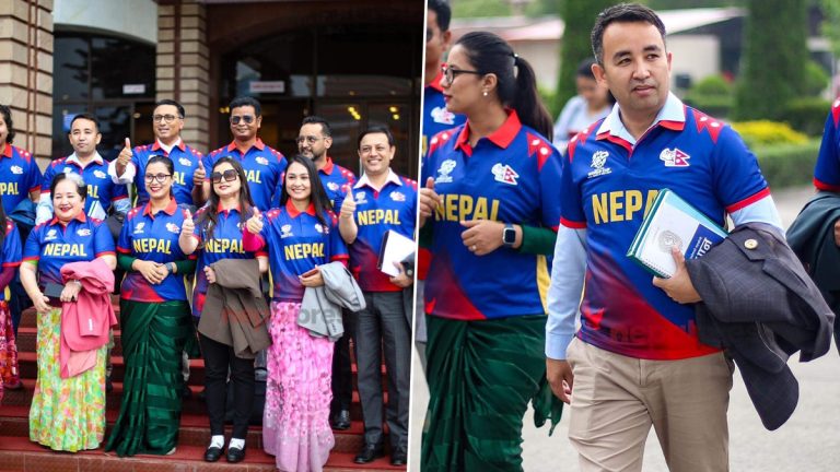 නේපාලයේ පාර්ලිමේන්තු මන්ත්‍රීවරුන් ක්‍රිකට් ජර්සි ඇඳ මැති සබේට. Nepal Parliament Members Wear Jersey To Support National Cricket Team at T20 World Cup 2024