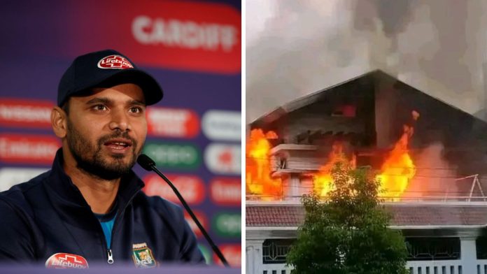 බංගලාදේශ විරෝධතාකරුවන් හිටපු ක්රිකට් නායක මොර්ටාසාගේ නිවසටත් ගිනි තබයි-Bangladesh cricketer MP Mashrafe Mortaza’s home torched බංගලාදේශ විරෝධතාකරුවන් හිටපු ක්රිකට් නායක මොර්ටාසාගේ නිවසටත් ගිනි තබයි-Bangladesh cricketer MP Mashrafe Mortaza’s home torched