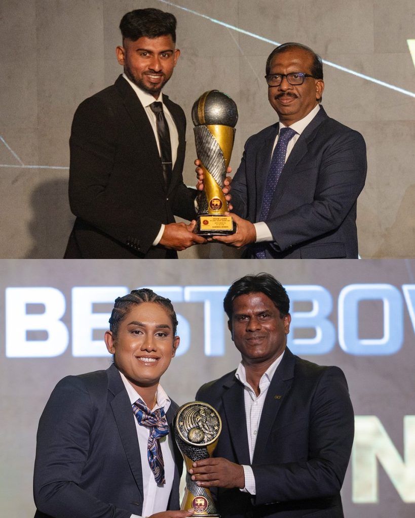 කමිඳු සහ චමරී ශ්රී ලංකා ක්රිකට් වසරේ ක්රීඩකයා/ක්රීඩිකාව සම්මාන වලින් පිදුම් ලබයි-Kamindu and Chamari win Sri Lanka Cricket Player of the Year awards