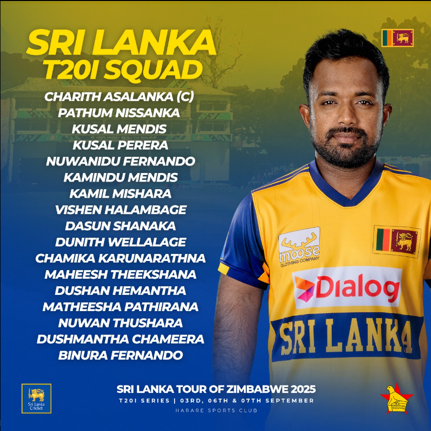 අලුත් මුහුනු එක්ක සිම්බාබ්වේ විස්සයි20 තරගාවලියට සහභාගී වන ශ්‍රී ලංකා සංචිතය නම් කෙරේ!